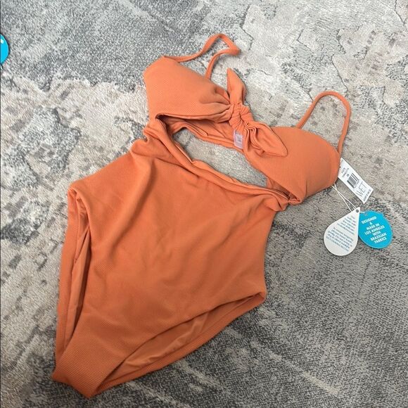 Vibrant Orange One-Piece Swimsuit with Matte Finish - Picture 6 of 11